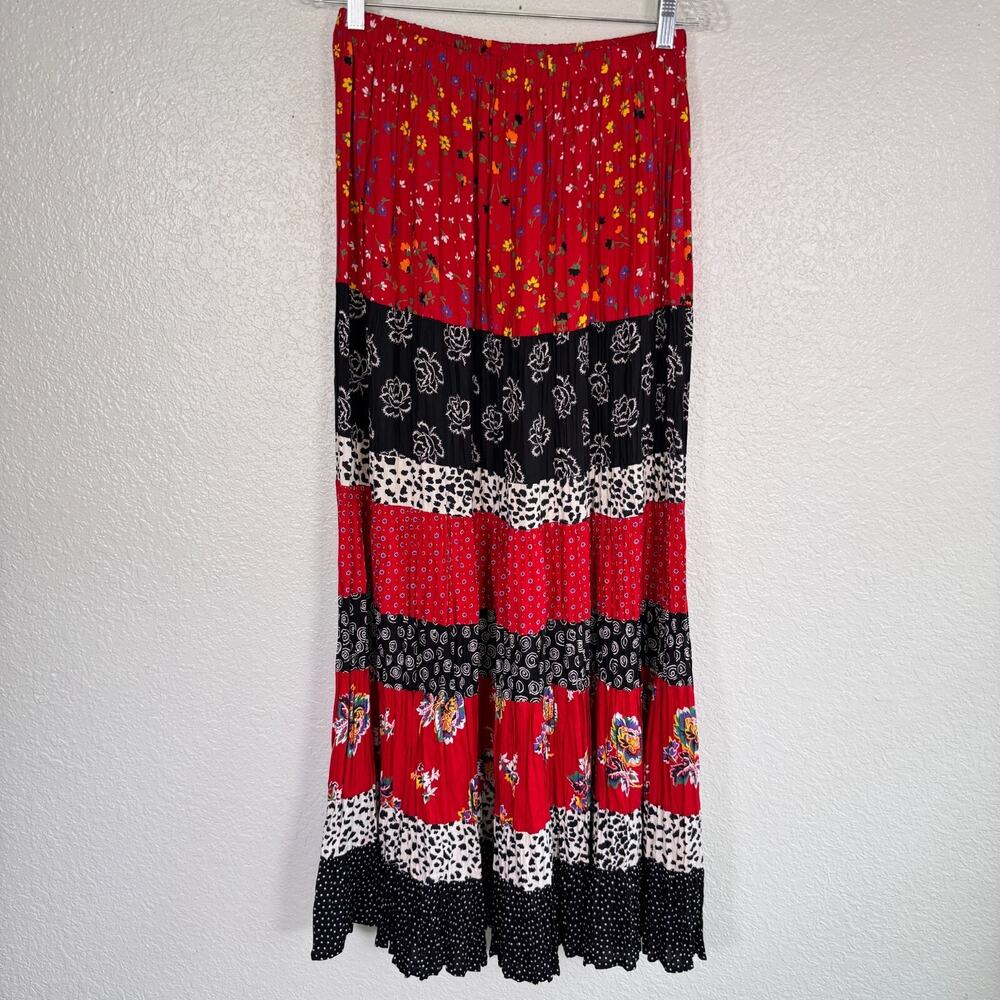 Vintage Lucia Lukken Skirt Womens Mix Floral Spotted Tiered Boho Maxi Flowy 90s